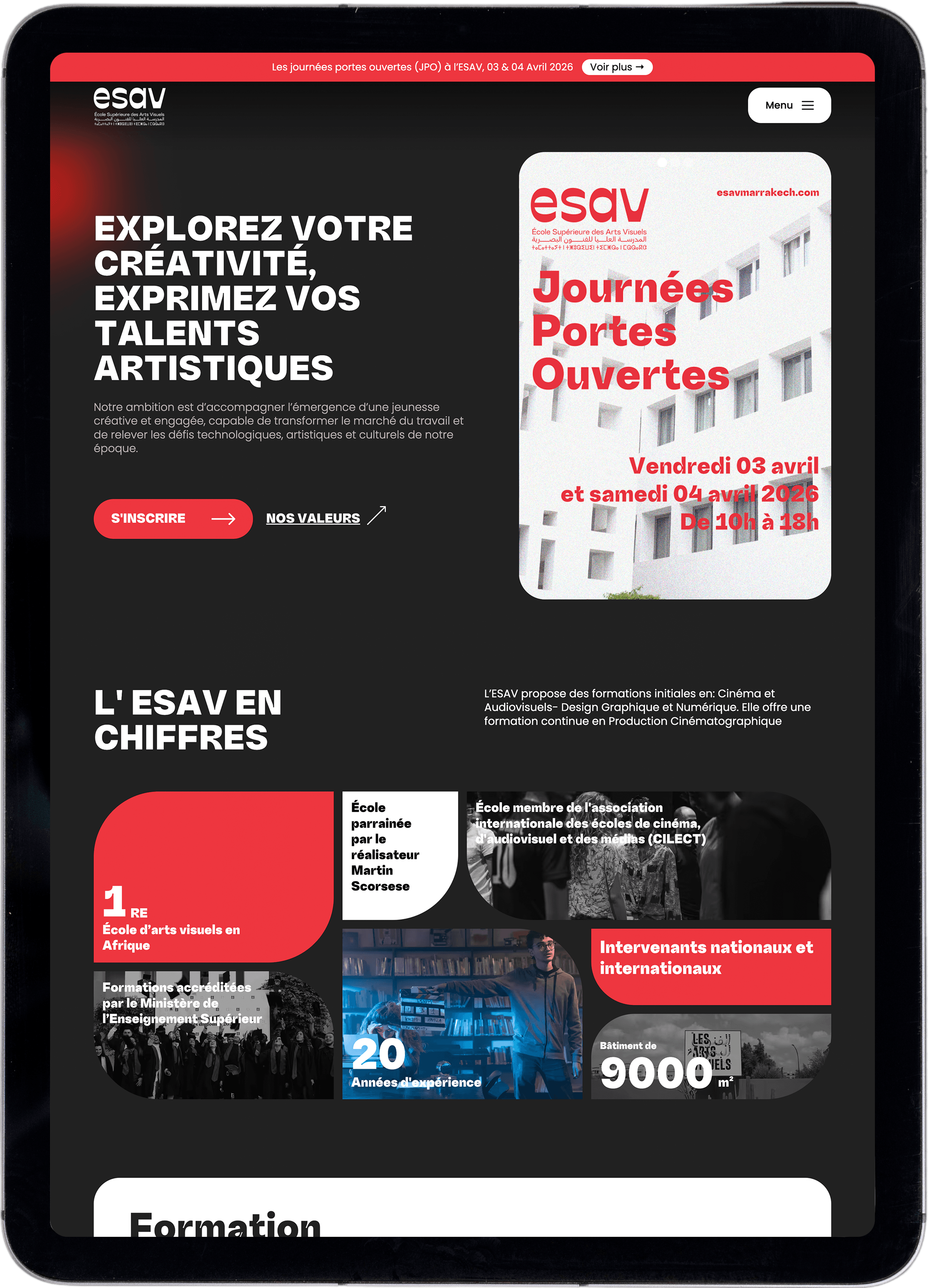 ESAV homepage on tablet