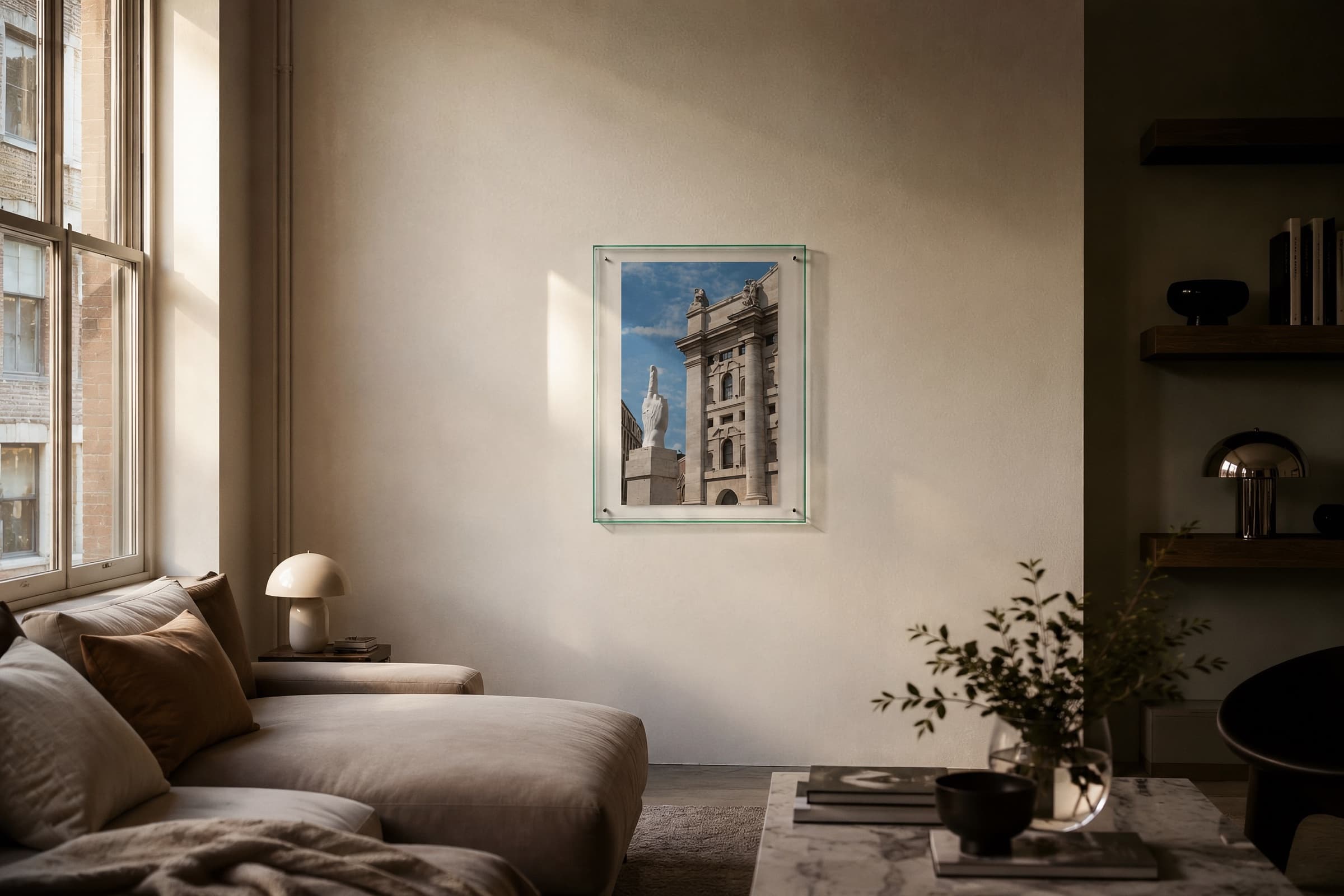 A Lemori acrylic print in a living room